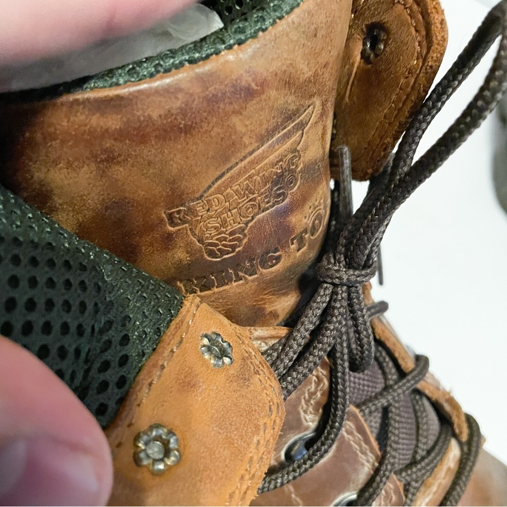 Red Wing Shoes Brown Leather Lace Up Steel Toe Boots - Picture 6 of 8